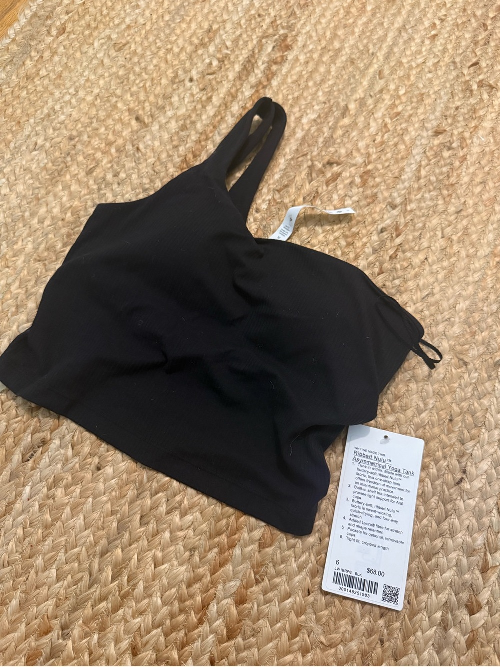 Nulu Lululemon asymmetrical Black Ribbed Top